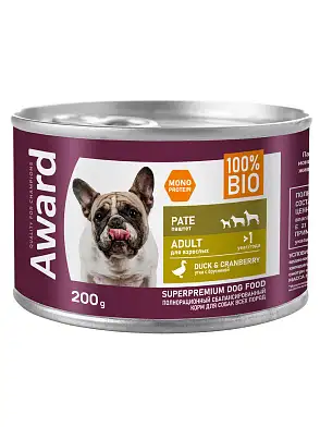 Award консервы для взрослых собак паштет из утки с брусникой