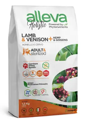 Alleva Holistic Cat Adult Lamb & Venison сухой корм для взрослых кошек с ягненком и олениной, коноплей и женьшенем